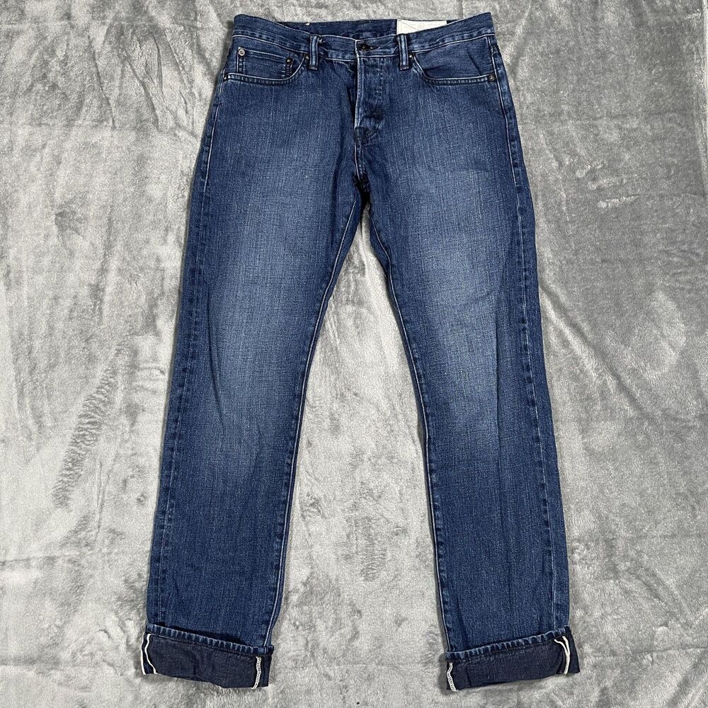 RGT Selvage Stanton Jeans Mens 33x32 Blue Medium Wash Slim Straight Denim